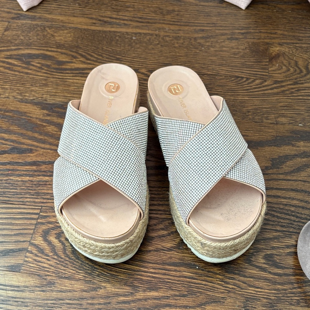 River Island Cream and Tan Espadrille Slides